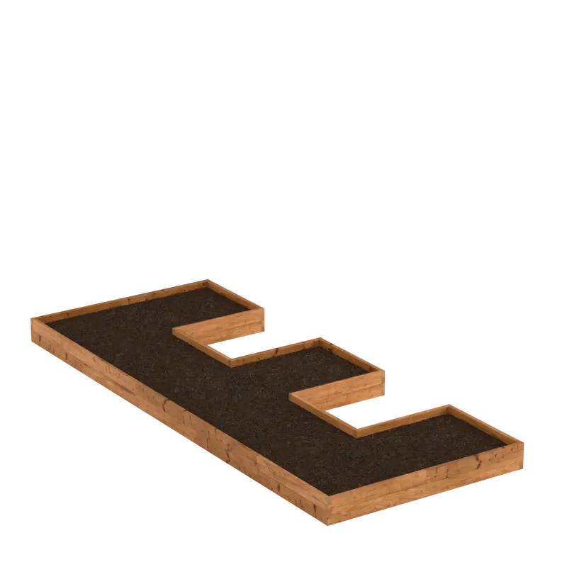 E-shaped wooden raised bed