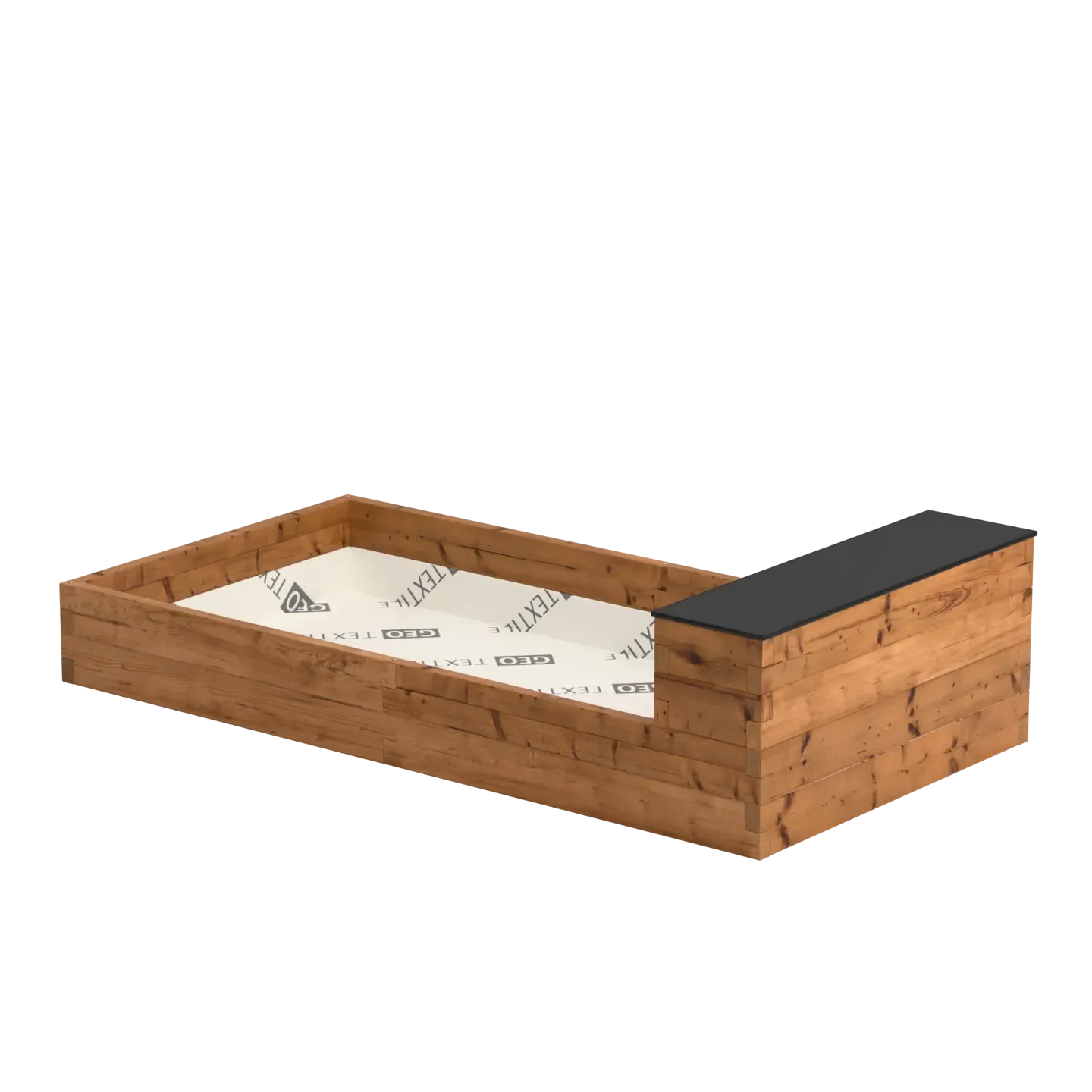 Rectangular wooden sandbox with storage bench, Choose length x width (cm): 210 x 107