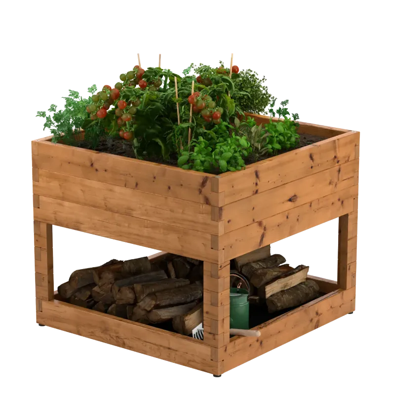 Wooden raised garden bed on legs