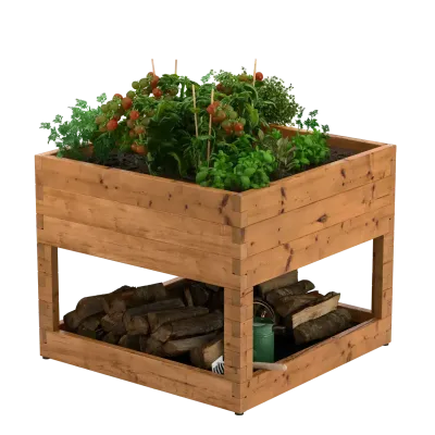 Wooden raised garden bed on legs
