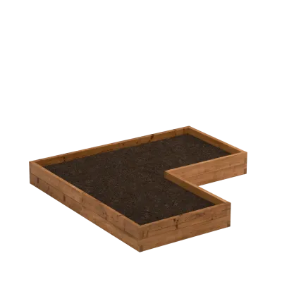 L-shaped wooden raised bed