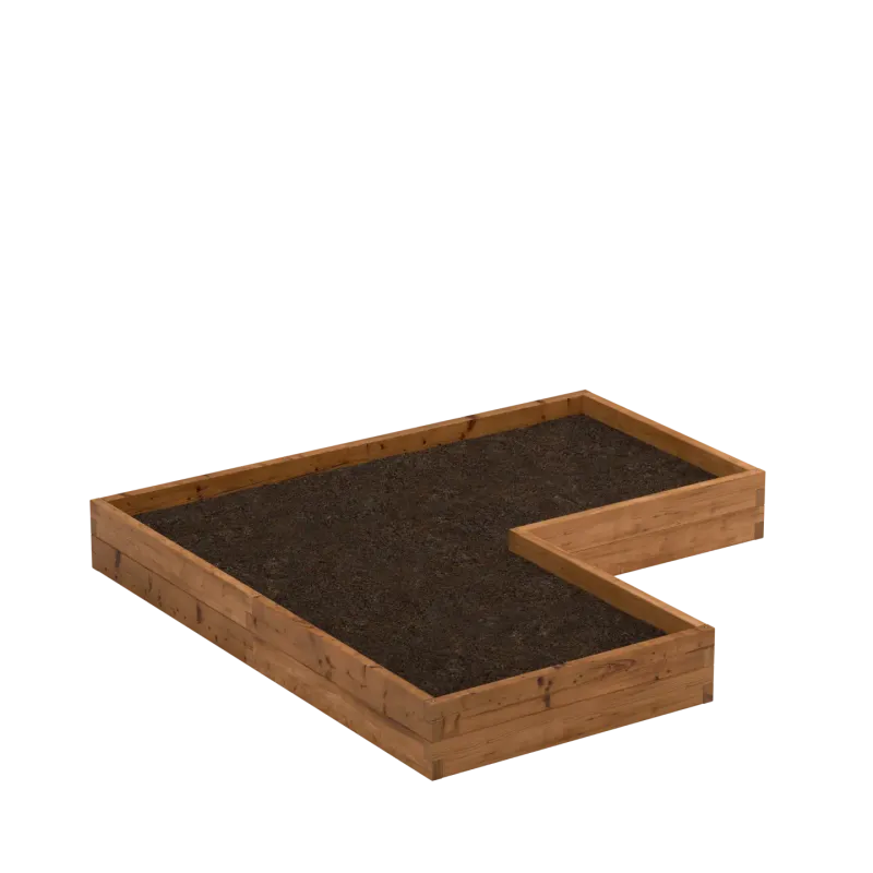 L-shaped wooden raised bed