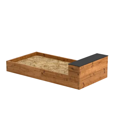 Rectangular wooden sandbox with storage bench