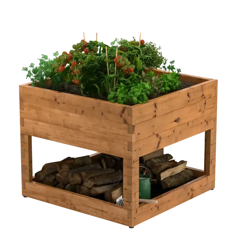 Wooden raised garden bed on legs