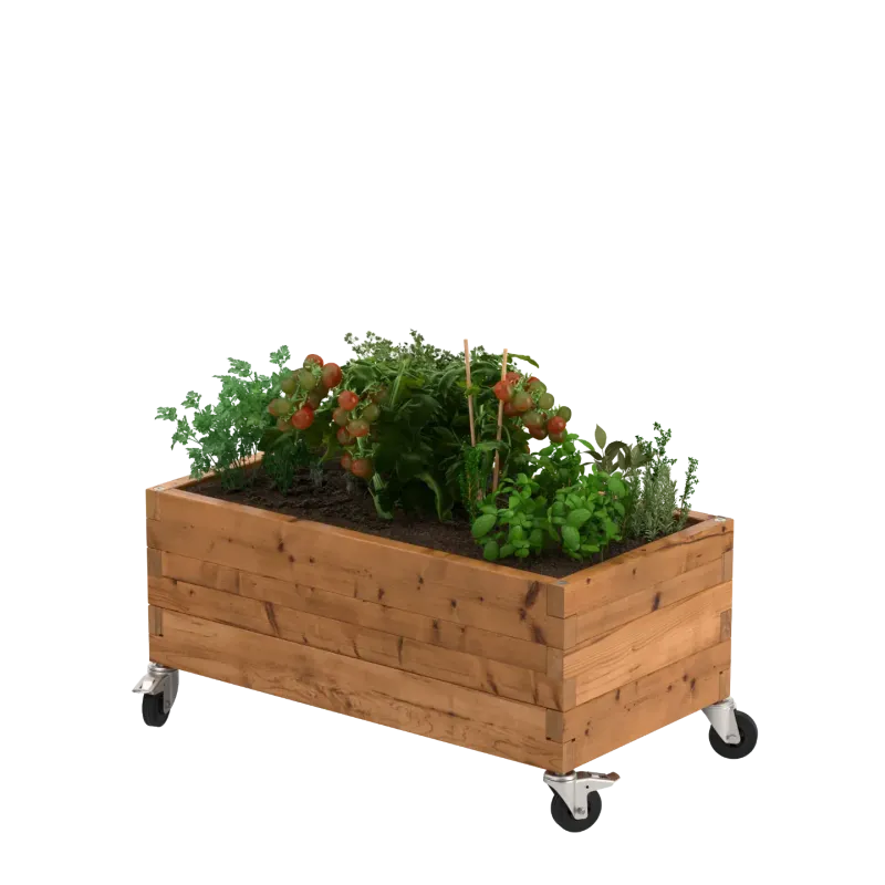 Wooden planter on wheels