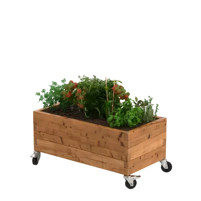 Wooden planter on wheels
