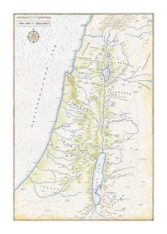 Watercolour map of the Holy Land - 50cm x 70cm Watercolour map of the Holy Land - 50cm x 70cm
