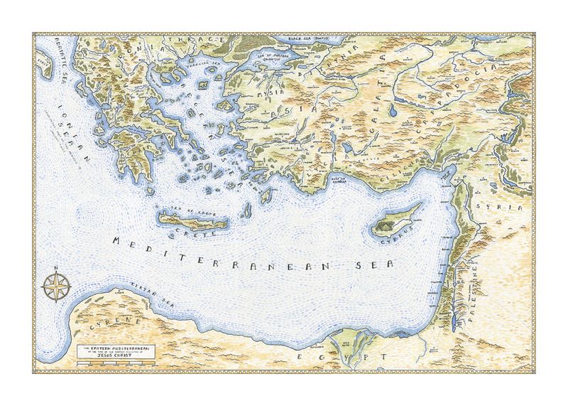 Watercolour map of the Mediterranean - 70cm x 50cm Watercolour map of the Mediterranean - 70cm x 50cm