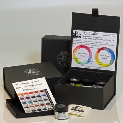 A J Ludlow Gift set of 3 primary cool tone and 3 primary warm tone Professional Watercolours