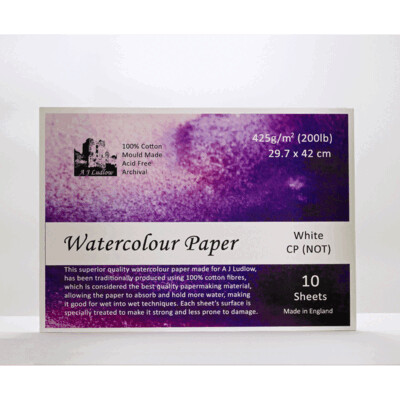 A J Ludlow Watercolour Paper (100% Cotton Fibre) CP (NOT) 425gsm, A3