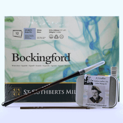 Watercolour Painting Gift with
a Bockingford Watercolour Paper Pad and two Exquisite Chinese Brushes