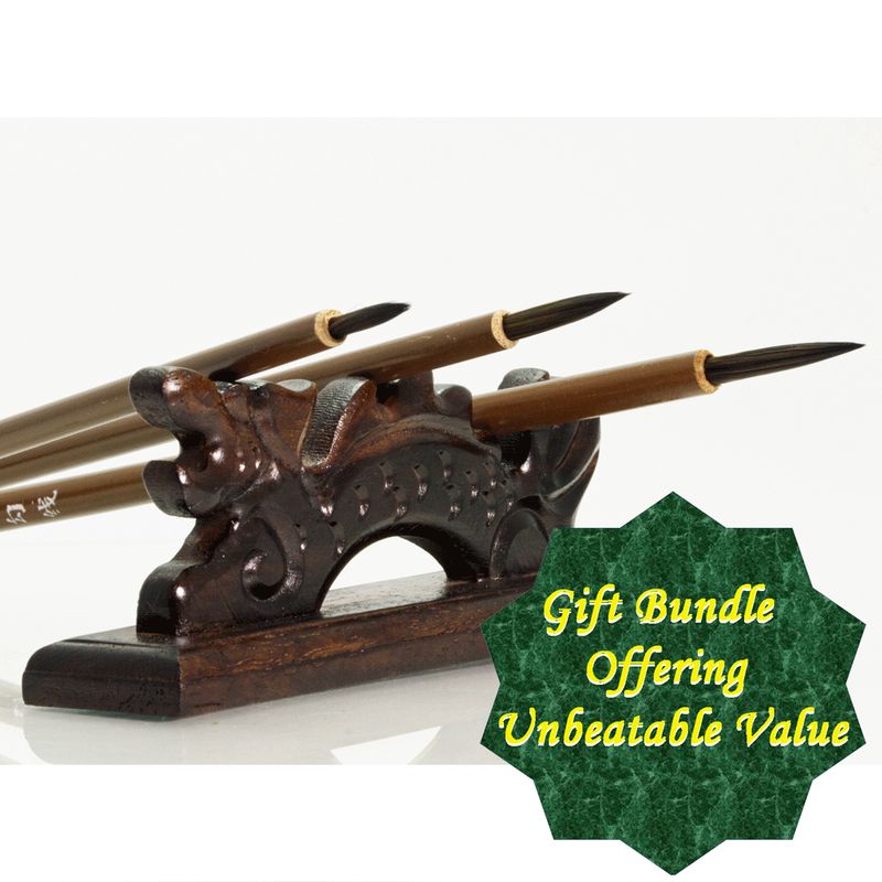 Chinese Painting gift bundle: including three Whisker Detailing brushes and a Wooden Dragon Brush Rest Chinese Painting gift bundle: including three Whisker Detailing brushes and a Wooden Dragon Brush Rest