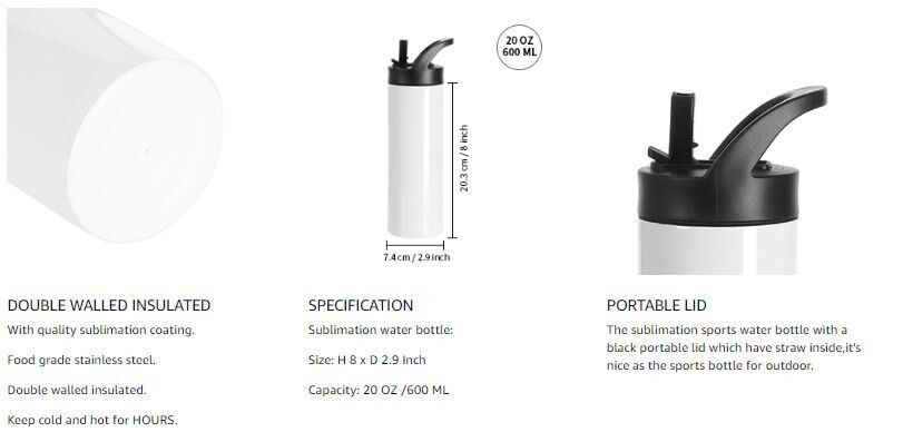 20oz Skinny Straight Stainless Sports Bottle-Sippy Up Lid with Straw