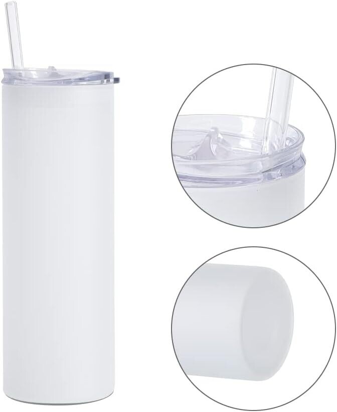 20oz Skinny Straight Stainless Steel Tumbler with Metal Straw