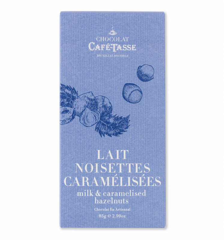 Tablette de chocolat au Lait , Noisettes Caramélisées Salées CAFÉ-TASSE 85g
