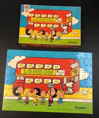 Vintage MB Peanuts 100 Piece Jigsaw Puzzle #4382-5 Bus Stop 