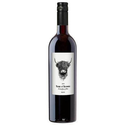 Fles Vache d'Automne GSM rode wijn uit de Languedoc, met rijke aroma's van kruiden, rijp rood fruit en een soepele afdronk