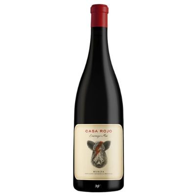 Casa Rojo -  enemigo Mio -  fles spaanse rode wijn met een everzwijn varken op het etiket , garnacha druif