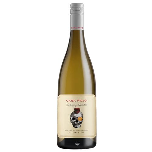 casa rojo fles witte spaanse wijn met doodskop op het etiket the orange republic godello 