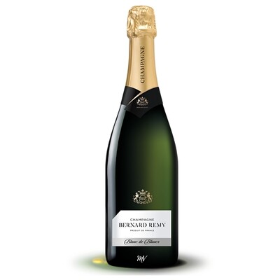Bernard Remy Blanc de Blancs fles: frisse chardonnay‑champagne met citrus, fijne mousse en elegante goudgele kleur