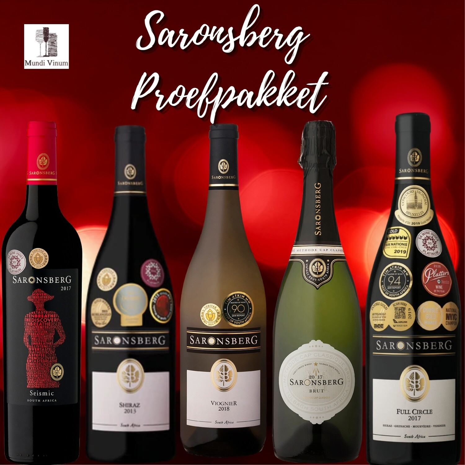 Proefpakket Saronsberg Proefpakket Saronsberg Tulbagh, zes bekroonde wijnen in één geschenkbox, wijngeschenk Mundi Vinum Herent