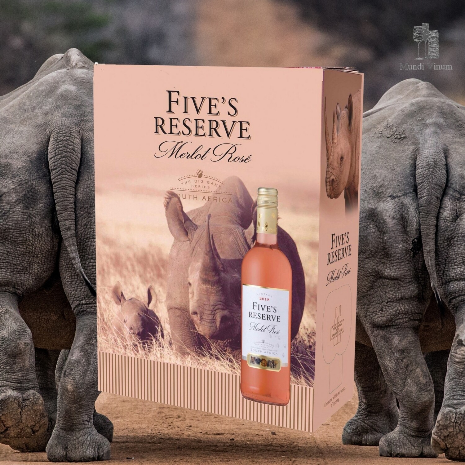 Five Réserve Merlot Rosé, Zuid‑Afrikaanse rosé in 3L bag‑in‑box, ideaal als aperitief, Mundi Vinum Herent