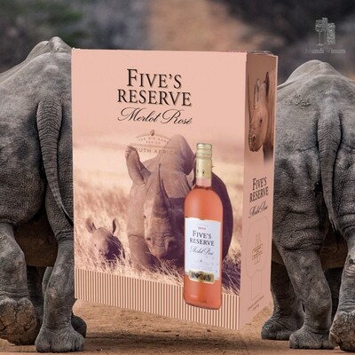 Five Réserve Merlot rosé- Bag in Box 3 L Five Réserve Merlot Rosé, Zuid‑Afrikaanse rosé in 3L bag‑in‑box, ideaal als aperitief, Mundi Vinum Herent