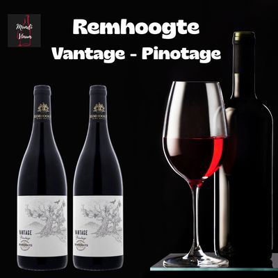 "Fles Remhoogte Vantage Pinotage wijn - Een hoogwaardige Zuid-Afrikaanse rode wijn met een complexe smaak, perfect voor fijnproevers en liefhebbers van kwaliteitswijn. Beschikbaar op Mundi Vinum webshop."