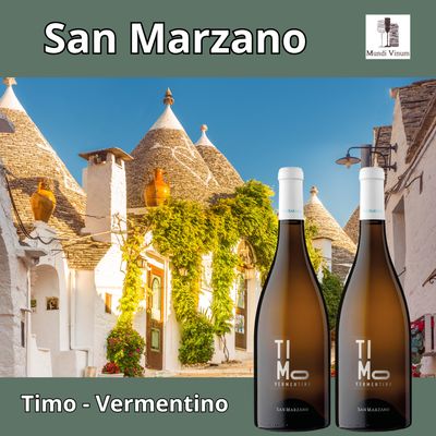 San Marzano - Timo - Vermentino - wijn uit Puglia : de hak van Italië, witte lekkere en goedkope Italiaanse wijn koop je bij Mundi Vinum uit Leuven