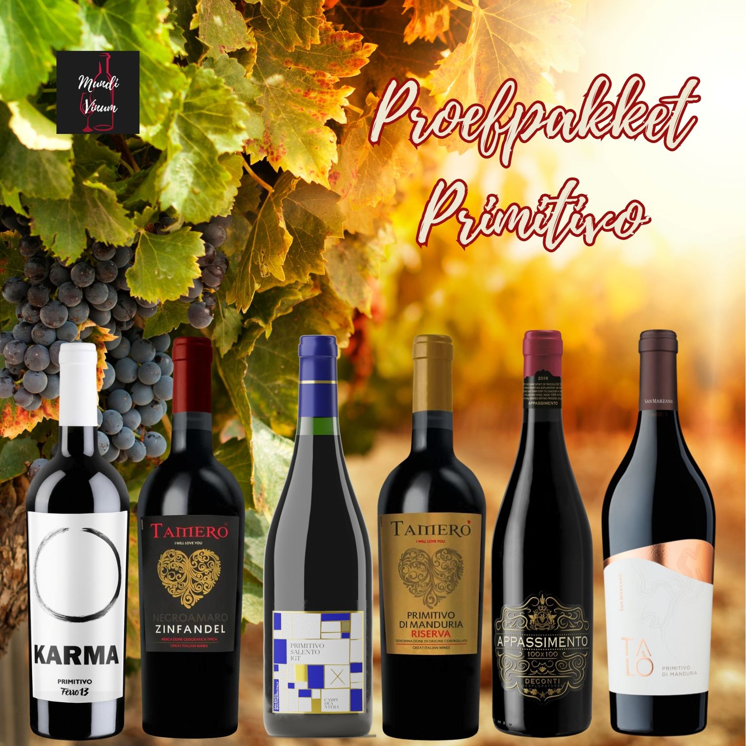 Proefpakket Primitivo - Proefpakket Primitivo uit Puglia – volle, kruidige topwijnen met Italiaanse flair