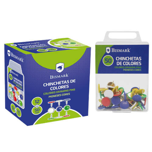 BLISTER 50 CHINCHETAS PLANAS DE COLORES BISMARK 313334