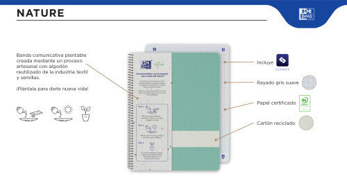 CUADERNO EUROPEANBOOK 0 NATURE A4+ 80H 5X5 COLORES SURTIDOS OXFORD 400160951