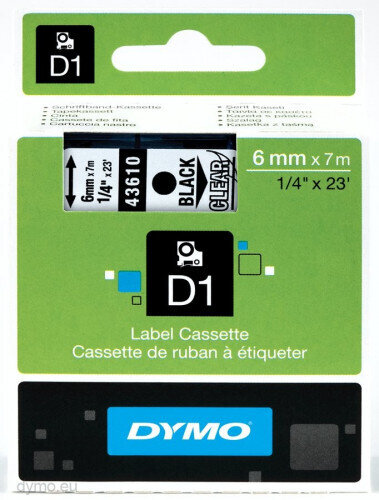 CINTA ROTULADORA D1 6MMX7M NEGRO/TRANSPARENTE DYMO S0720770