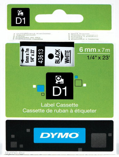 CINTA ROTULADORA D1 6MMX7M NEGRO/BLANCO DYMO S0720780