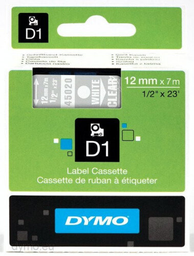 CINTA ROTULADORA D1 12MMX7M BLANCO/TRANSPARENTE DYMO S072060