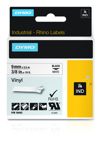 CINTA ROTULADORA RHINOPRO VINILO BLANCO 9MM.X5,5M. DYMO 18443