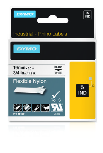CINTA ROTULADORA RHINOPRO NYLON 19MMX3.5M NEGRO/BLANCO DYMO 18489