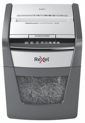 Rexel Optimum AutoFeed+ 50X triturador de papel Corte cruzado 55 dB 22 cm Negro, Gris