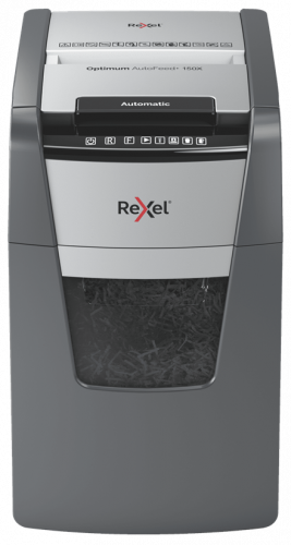Rexel Optimum AutoFeed+ 150X A triturador de papel Corte cruzado 55 dB 22 cm Negro, Gris
