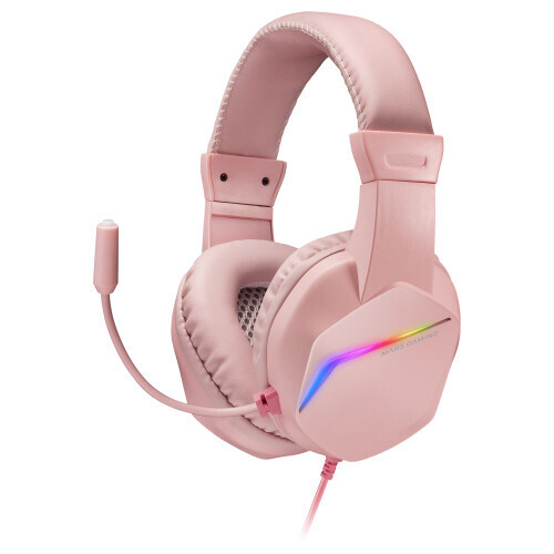 Mars Gaming MH122 Rosa, Cascos Gaming FRGB Over Ear con Micrófono, Sonido HiFi, Cancelación de Sonido, Ultraligeros, PS4 PS5 Xbox Switch Tablet Windows Mac