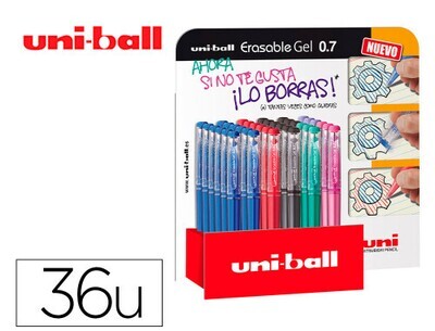EXPOSITOR ROLLER TINTA GEL BORRABLE UF-222 0,7 MM. 36 UD. COLORES SURTIDOS UNI-BALL 182634756