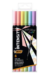 BIC Intensity Dual tip marcador 6 pieza(s) Punta de pincel Azul claro, Verde claro, Rosa claro, Melocotón, Violeta, Amarillo