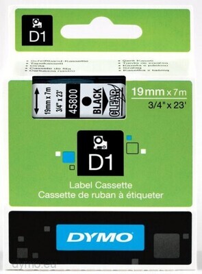 CINTA ROTULADORA D1 19MMX7M NEGRO/TRANSPARENTE DYMO S0720820