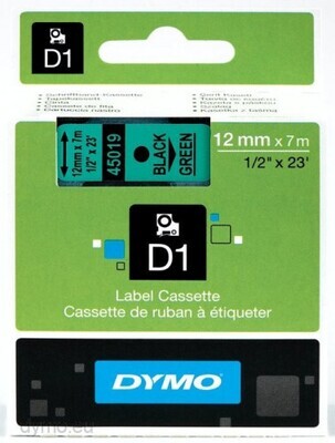 CINTA ROTULADORA D1 12MMX7M NEGRO/VERDE DYMO S0720590