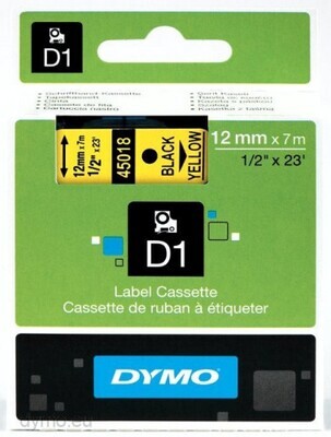 CINTA ROTULADORA D1 12MMX7M NEGRO/AMARILLO DYMO S0720580