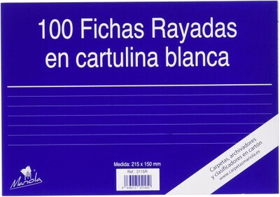 100 FICHAS DE CARTULINA RAYADA (215X160 MM) Nº. 5 MARIOLA 3115R