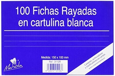 100 FICHAS DE CARTULINA RAYADA (150X100 MM) N.º 3 MARIOLA 3113R