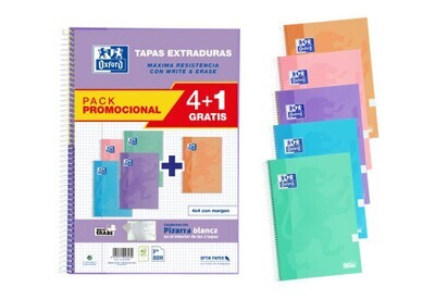 PACK 4+1 CUADERNOS CLASSIC WRITE&ERASE Fº T.EXTRADURA 80H 4X4 COLORES PASTEL OXFORD 400159802