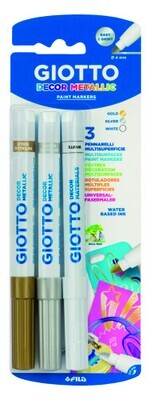 BLÍSTER 3 ROTULADORES DECOR METALLIC ORO, PLATA Y BLANCO GIOTTO F014700