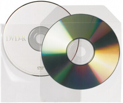 PACK DE 25 FUNDAS CD-DVD PP TRANSPARENTE NO ADHESIVAS CON SOLAPA 3L 10295